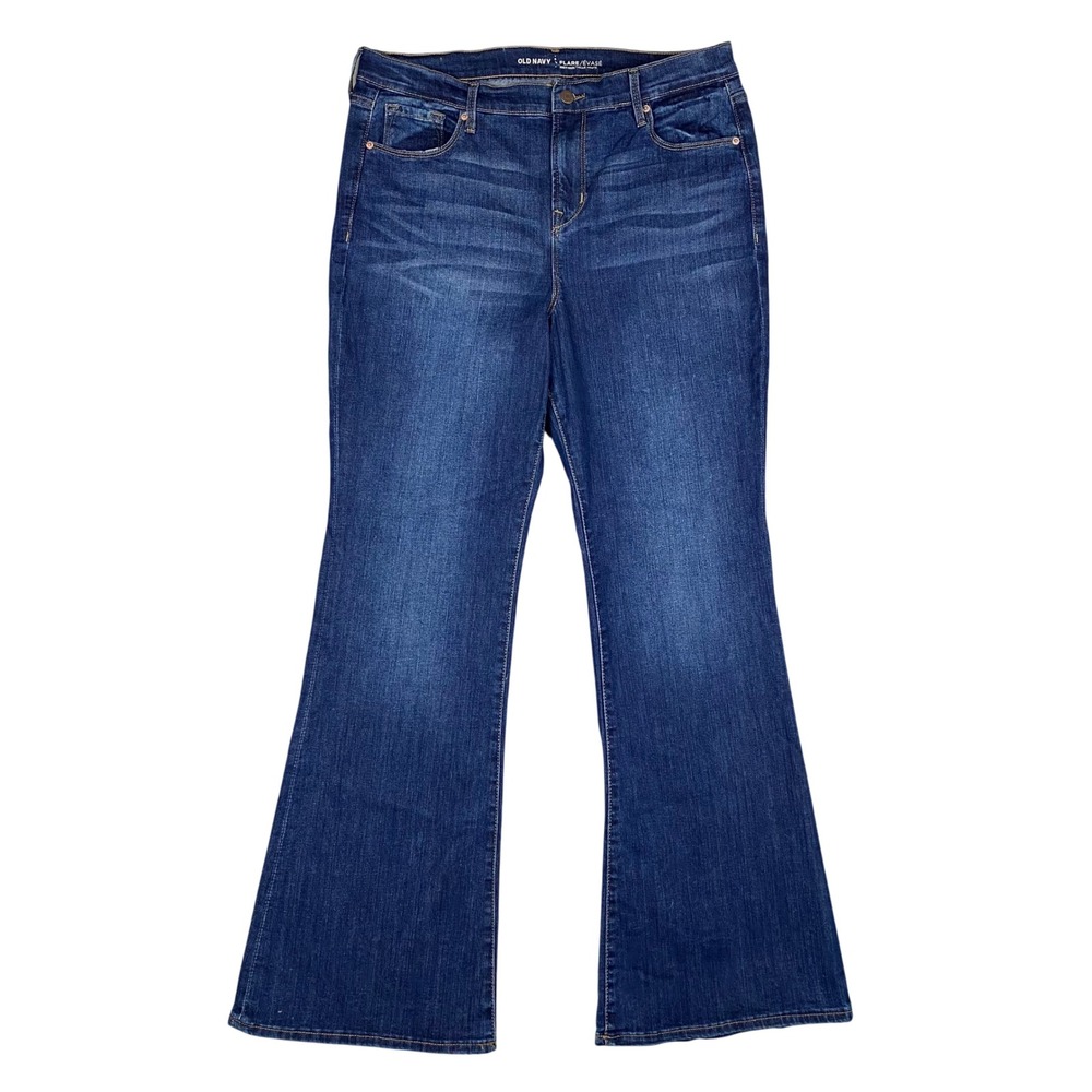 Old Navy Chase Flare High Rise Stretch Denim Jeans Womens‎ 14 Regular Dark Wash